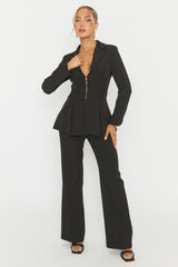 Black Tailored Flared Hem Blazer and Trousers Co-ord Set - Annalee