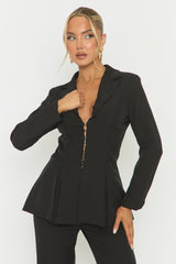 Black Tailored Flared Hem Blazer and Trousers Co-ord Set - Annalee