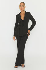 Black Tailored Flared Hem Blazer and Trousers Co-ord Set - Annalee