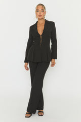 Black Tailored Flared Hem Blazer and Trousers Co-ord Set - Annalee