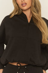 Black Zip Front Bomber And Flare Joggers Loungewear Co-ord Set - Lonie
