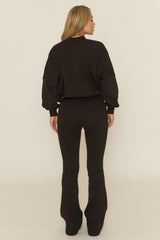 Black Zip Front Bomber And Flare Joggers Loungewear Co-ord Set - Lonie