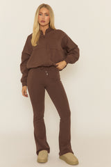 Chocolate Zip Front Bomber And Flare Joggers Loungewear Co-ord Set - Lonie