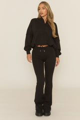Black Zip Front Bomber And Flare Joggers Loungewear Co-ord Set - Lonie