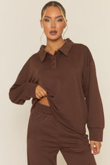 Chocolate Polo Collared Loungewear Set - Madisyn