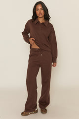 Chocolate Polo Collared Loungewear Set - Madisyn