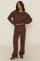 Chocolate Polo Collared Loungewear Set - Madisyn