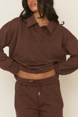 Chocolate Polo Collared Loungewear Set - Madisyn