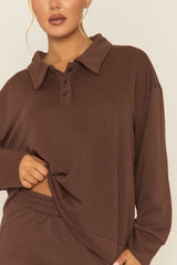 Chocolate Polo Collared Loungewear Set - Madisyn