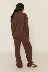 Chocolate Polo Collared Loungewear Set - Madisyn