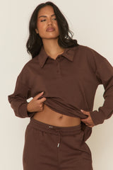 Chocolate Polo Collared Loungewear Set - Madisyn