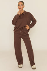 Chocolate Polo Collared Loungewear Set - Madisyn