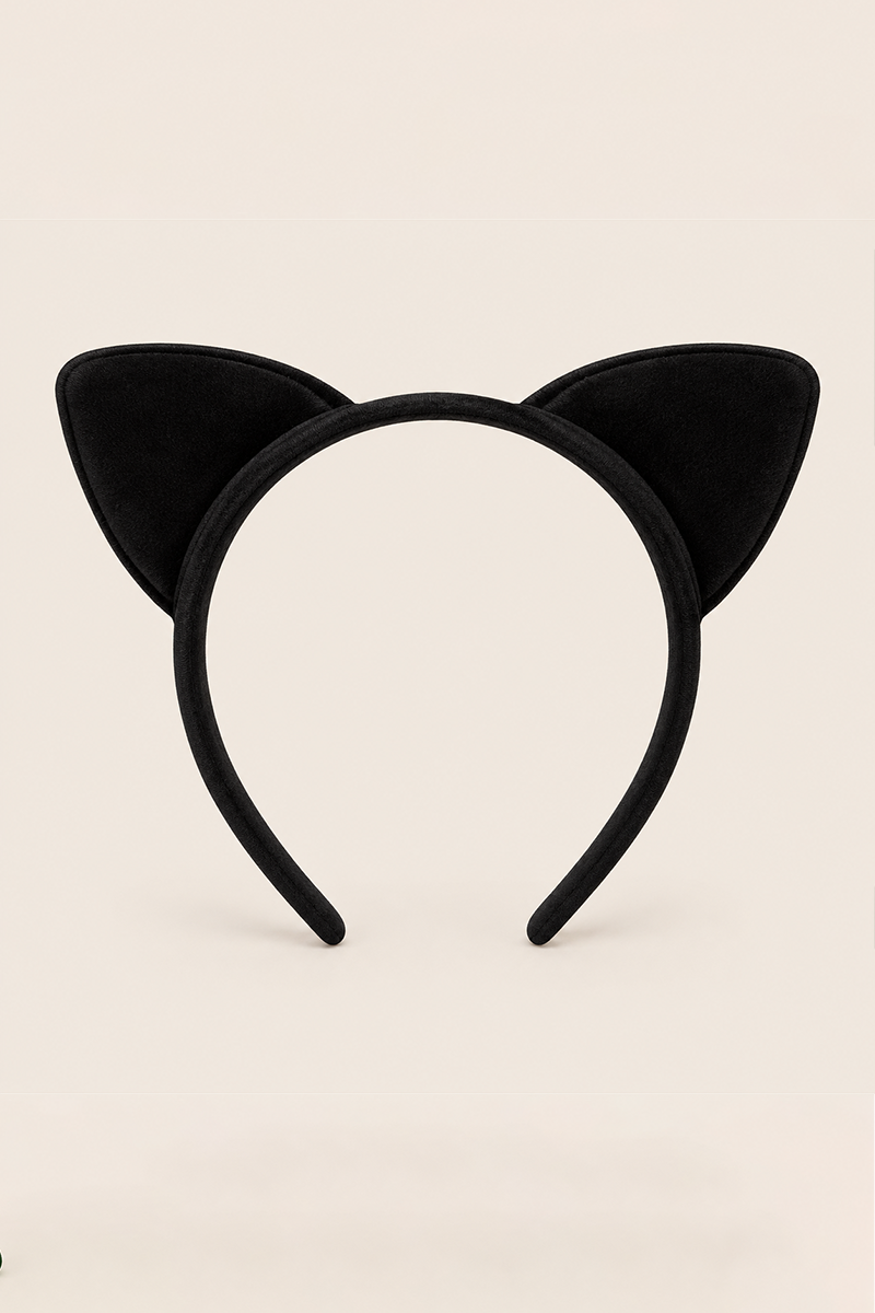 Black Halloween Velvet Cat Ears Headband - Sharon