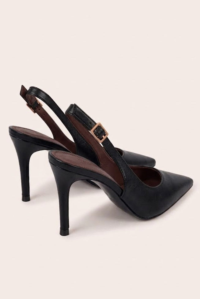 Black Slingback Pointed Court Heels - Chloe