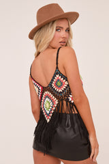 Black Multi Crochet Tassel Hem Crop Top - Anastasia