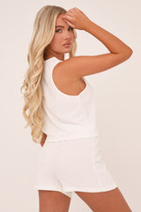White Crinkle Tie Front Top & Shorts Co-ord Set - Stephanie