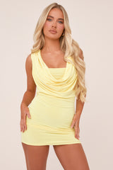 Yellow Cowl Neck Sleeveless Bodycon Mini Dress - Clara