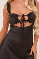 Black Satin Cut Out Tie Front Mini Dress - Bridget