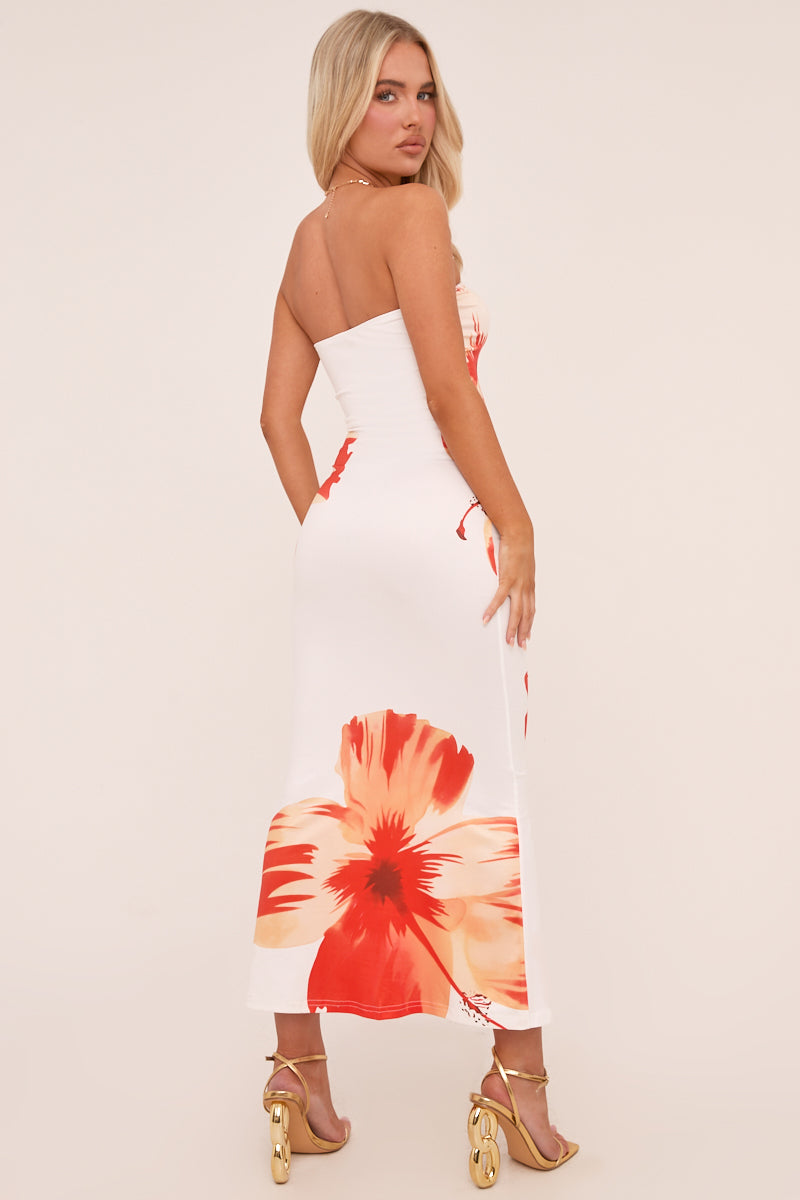 White Floral Print Bandeau Maxi Dress - Elisabeth