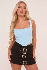 Light Blue Corset Detail Cropped Top - Kinsley