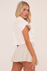 White Front Pocket Cropped Shirt - Sabrina