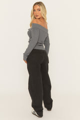 Grey Rib Knit Bardot Top - Brent