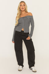 Grey Rib Knit Bardot Top - Brent