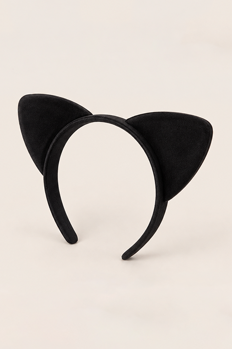 Black Halloween Velvet Cat Ears Headband - Sharon