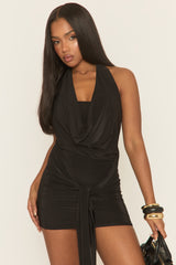 Black Cowl Neck Drape Mini Dress - Geena