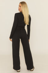 Black Button Front Long Sleeve Top and Trouser Co-Ord Set - Sadia