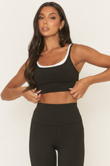 Black Contrast Piping Activewear Sports Bra - Stanley
