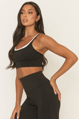 Black Contrast Piping Activewear Sports Bra - Stanley