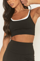 Black Contrast Piping Activewear Sports Bra - Stanley