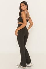 Black Contrast Piping Activewear Sports Bra - Stanley