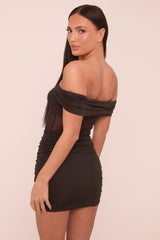 Black Sheer Panel Bardot Mini Dress - Melissa