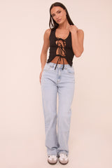 Light Blue Mid Waist Straight Leg Denim Jeans - Maureena