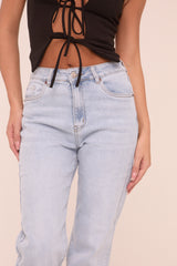 Light Blue Mid Waist Straight Leg Denim Jeans - Maureena
