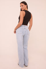 Light Blue Mid Waist Straight Leg Denim Jeans - Maureena