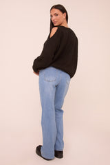 Mid Blue Mid Waist Straight Leg Denim Jeans - Maureena