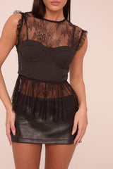 Black Lace Peplum Top - Olipa