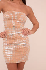 Nude Embellished Bandeau Mini Dress - Kimora