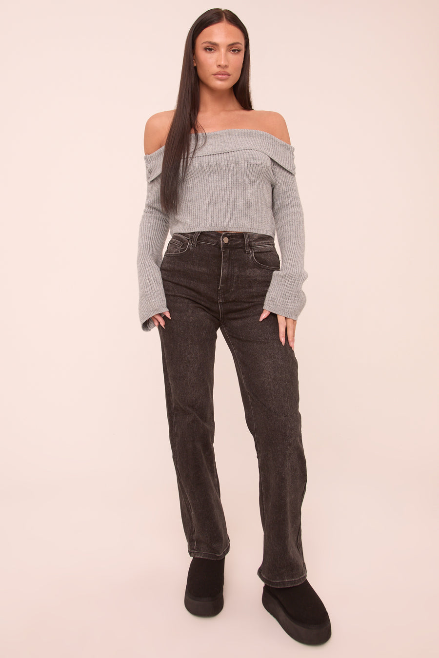 Petite Charcoal Stretch Straight Leg Jeans - Scarlett