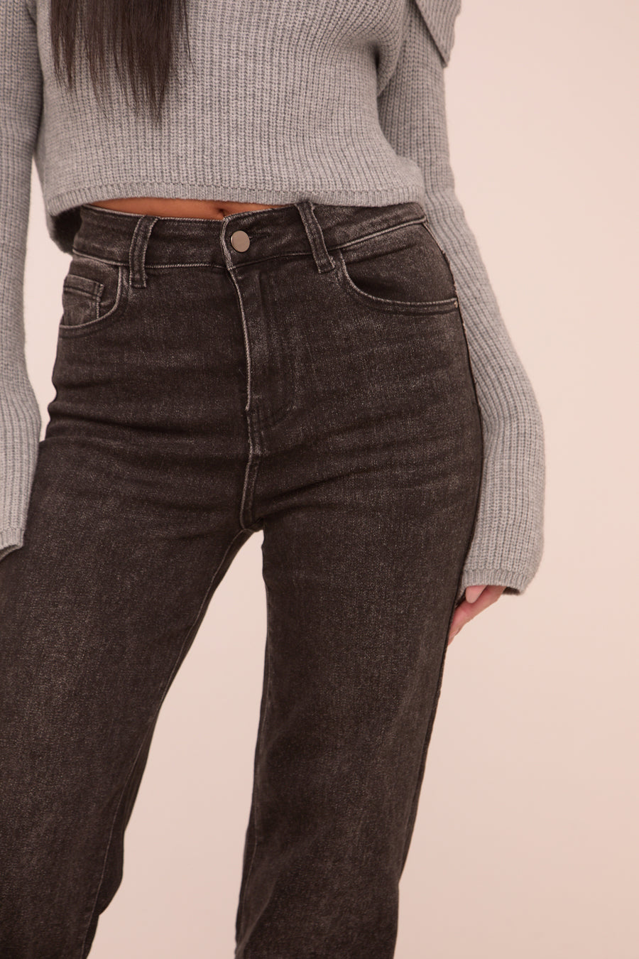 Petite Charcoal Stretch Straight Leg Jeans - Scarlett