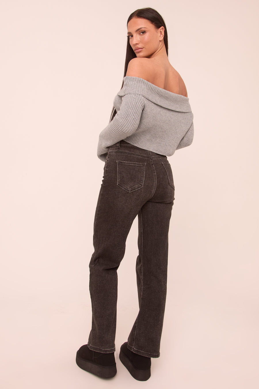 Petite Charcoal Stretch Straight Leg Jeans - Scarlett