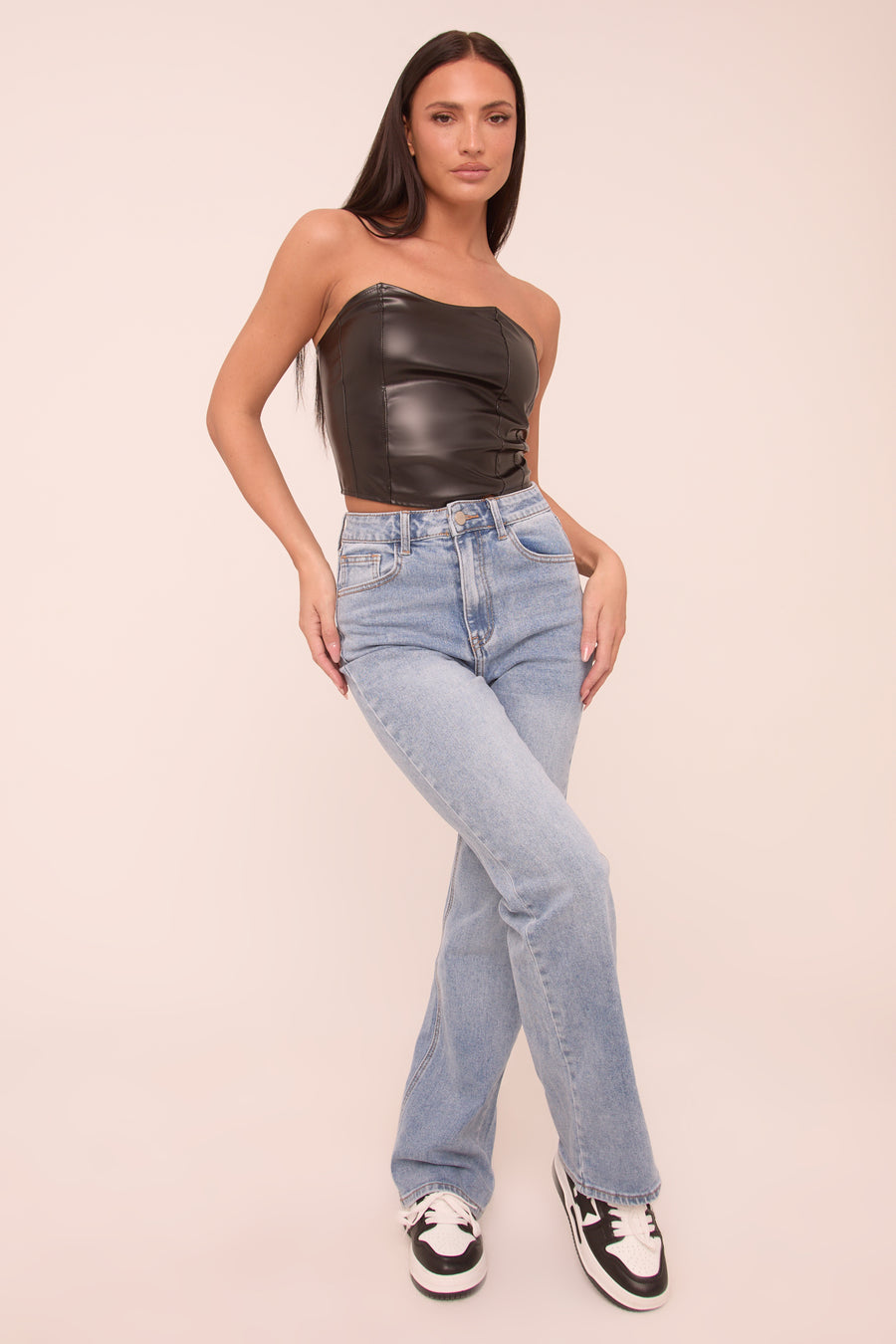 Mid Blue Stretch Mid Waist Straight Leg Denim Jeans - Phoenix