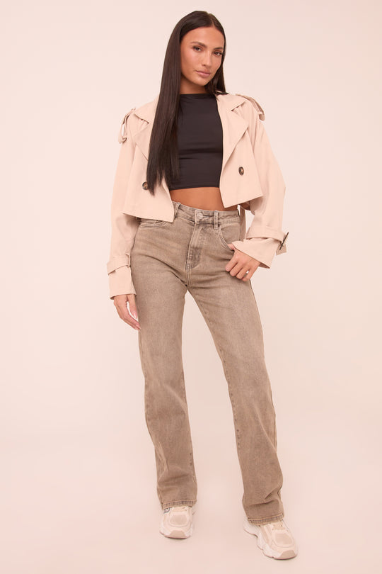 Grey Washed Stretch Mid Waist Straight Leg Denim Jeans - Remy