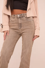 Grey Washed Stretch Mid Waist Straight Leg Denim Jeans - Remy