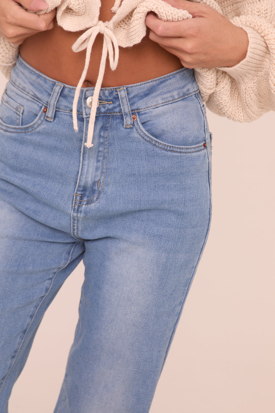 Blue Stretch Straight Leg Frayed Hem Jeans - Scarlett