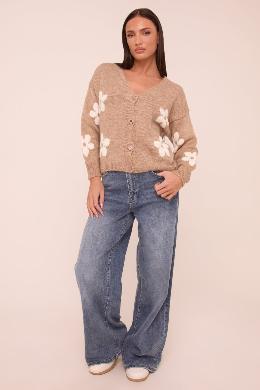 Mid Blue Stretch Wide Leg Denim Jeans - Winona