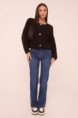 Dark Blue Stretch Mid Waist Straight Leg Denim Jeans - Rey